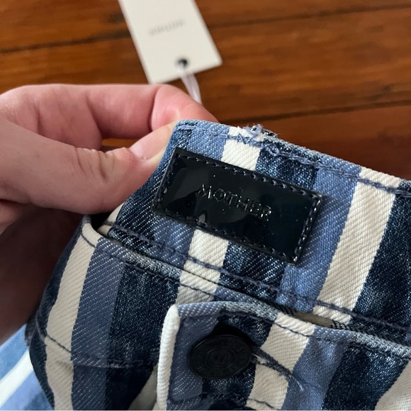 MOTHER Blue and White Striped Flare Jeans - Picture 5 of 10